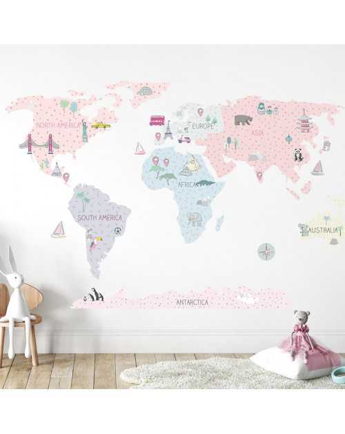 Wall sticker | pink map
