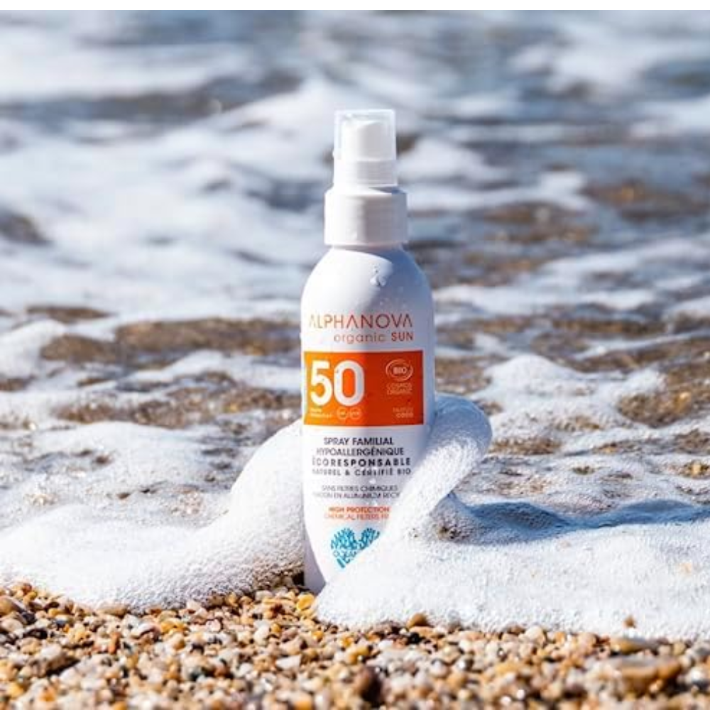 ALPHANOVA SUN SPF50 ekologiška mineralinė purškiama apsauga nuo saulės visai šeima, kokosų kvapo, 150 ml