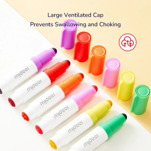 MIDEER dvipusiai nuplaunami markeriai , apvalus galas ir antspaudas, 6 spalvos