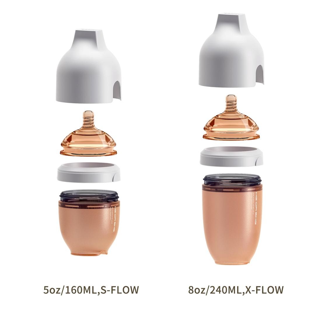 HEORSHE silikoninis buteliukas kūdikiui, 160 ml. PILKAS