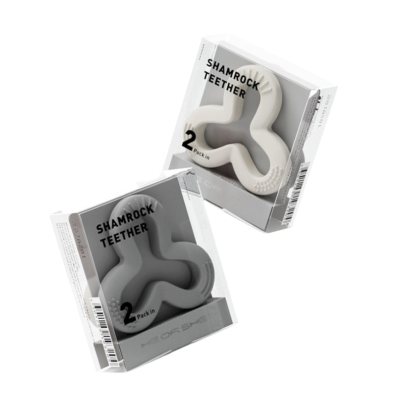 HEORSHE Silikoninis kramtukas Shamrock, Balta + Pilka 2 vnt.