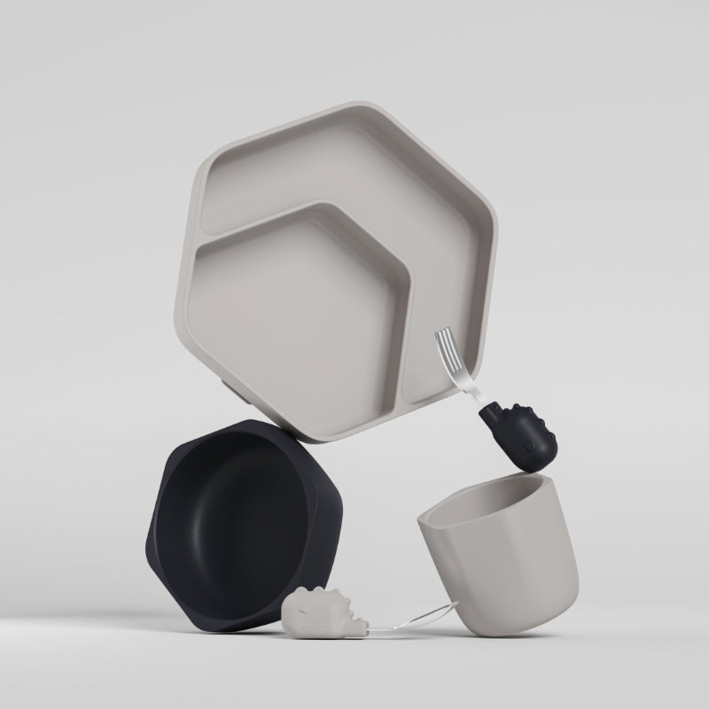 HEORSHE silikoninių indų rinkinys vaikams, PILKA