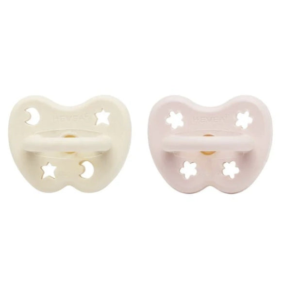 HEVEA ortodontiniai čiulptukai, POWDER PINK - MILKY WHITE, 0-3 mėn. 2 vnt.