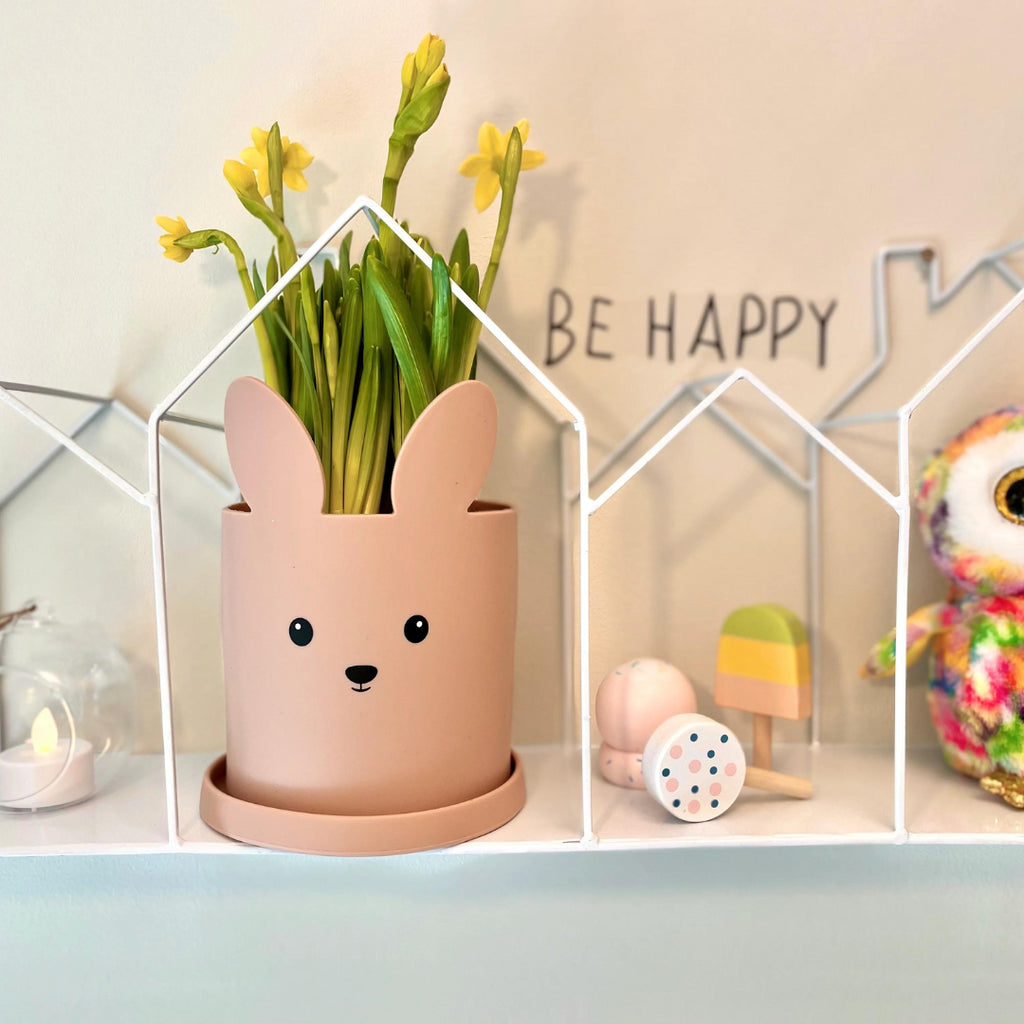 HAPPILY Silikoninis vazonas, ZUIKIS, PELENŲ ROŽĖ