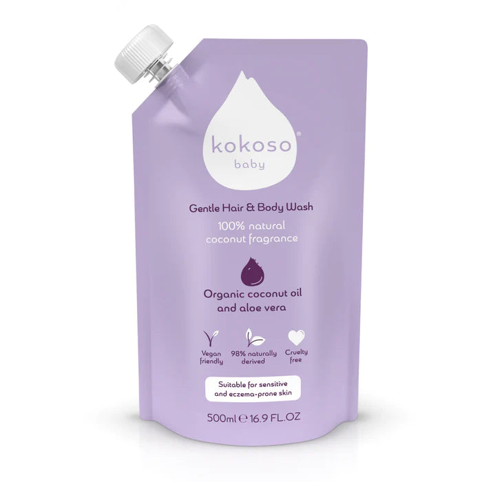 KOKOSO BABY kūno ir plaukų prausiklis vaikams, kokosų kvapo, 500 ml., papildymas