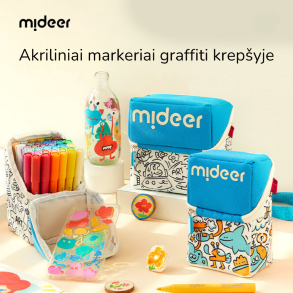 MIDEER akriliniai markeriai “graffiti” krepšyje, 24 spalvos