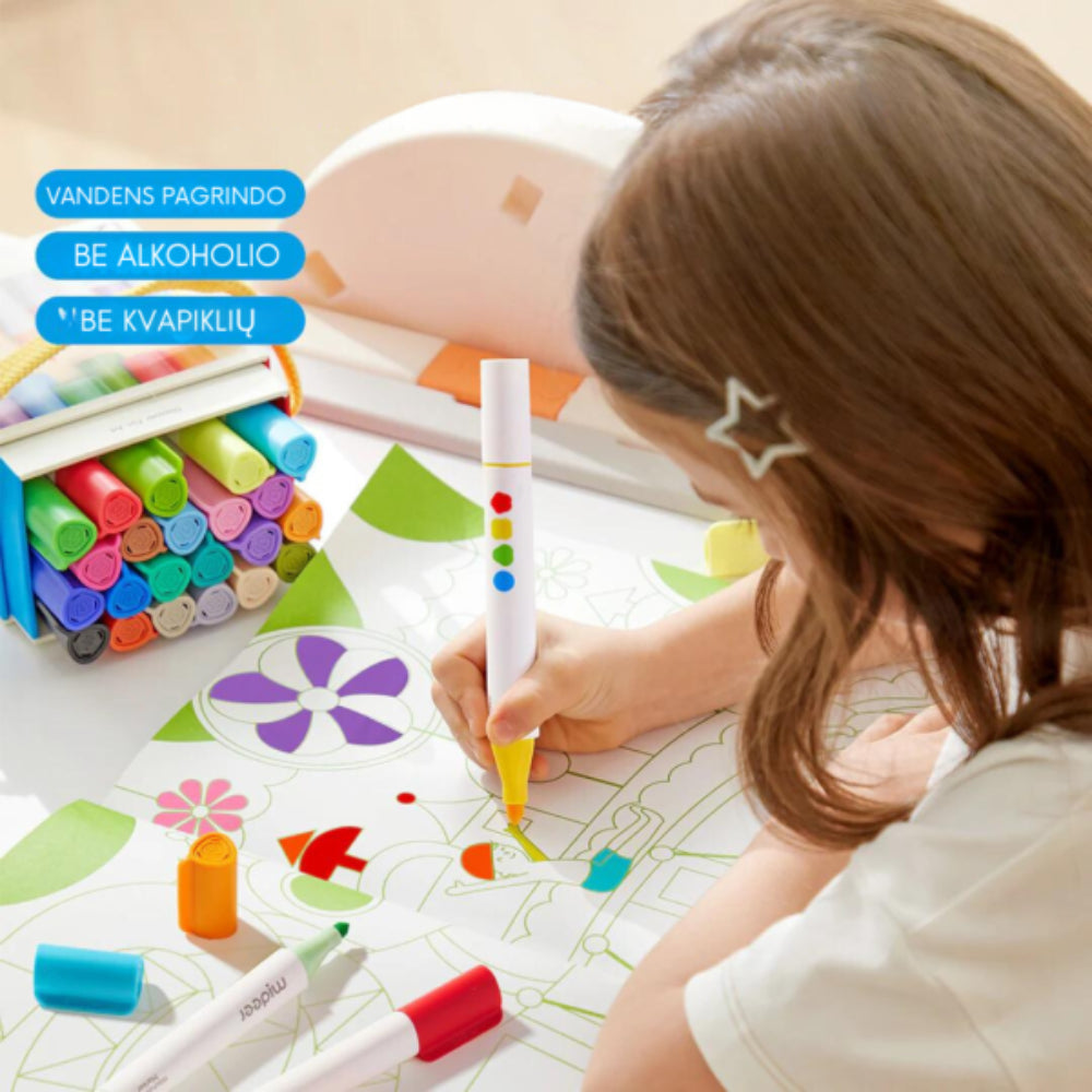 MIDEER dvipusiai nuplaunami markeriai / flomasteriai, 24 spalvų