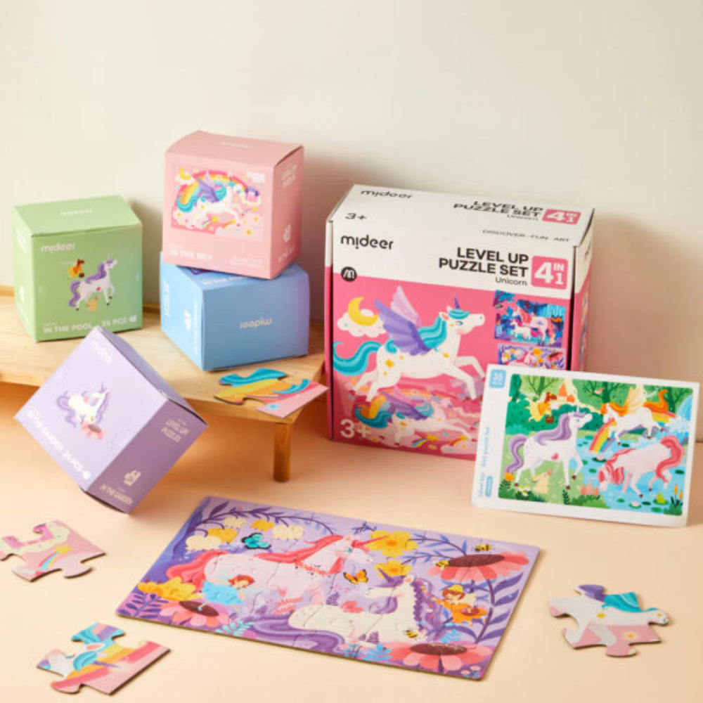 MIDEER level Up 4in1 dėlionių rinkinys , Vienaragis