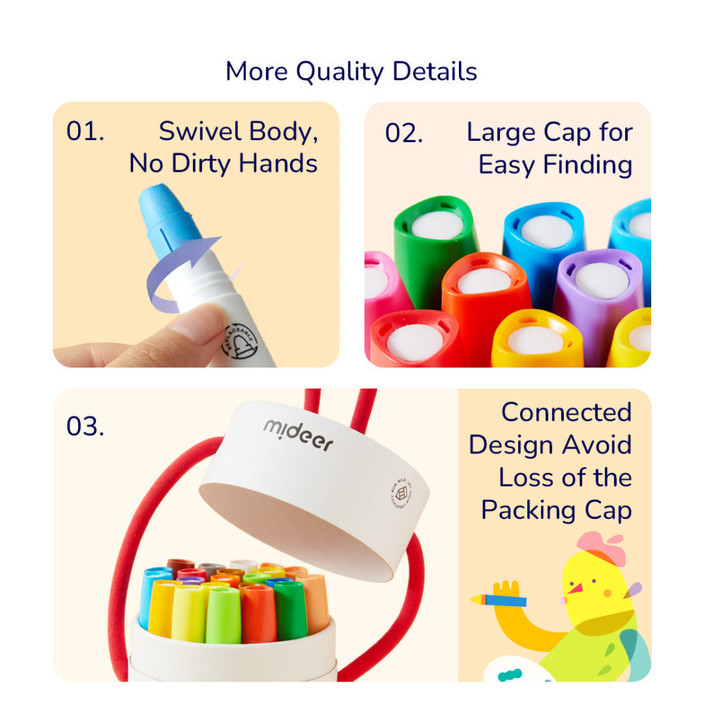 MIDEER šilkinės kreidelės, 24 spalvos