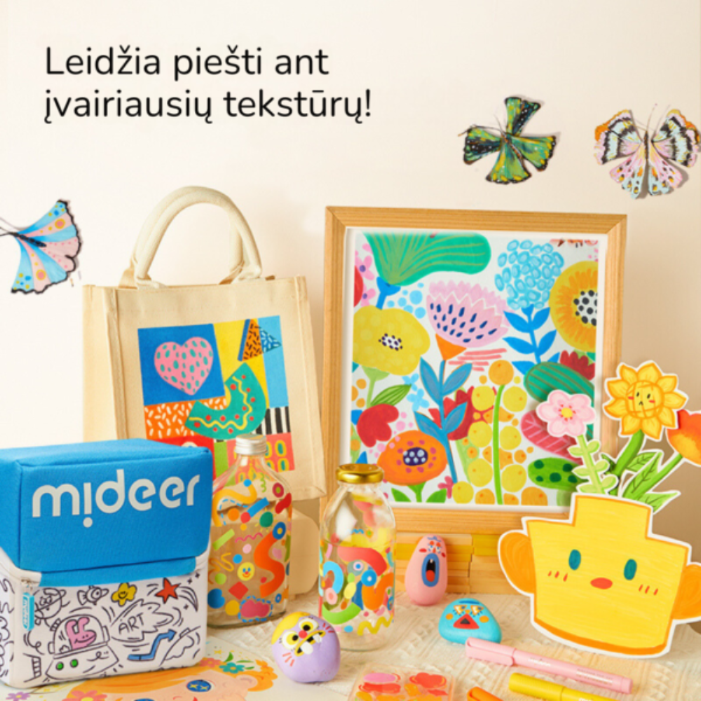 MIDEER akriliniai markeriai su teptukiniu antgaliu spalvinimo dėkle