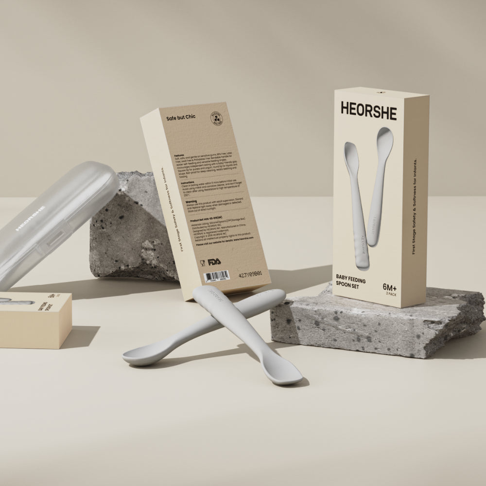 HEORSHE silikoniniai šaukšteliai kūdikiui, BALTA, 2 vnt.