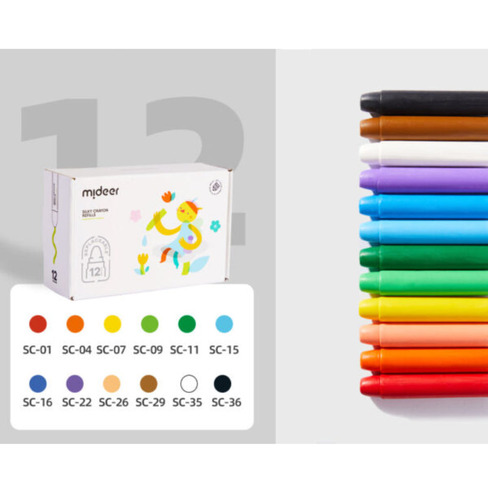 MIDEER šilkinių kreidelių papildymas, 12 spalvų
