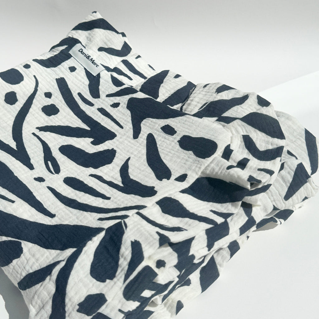 DANI&MARC muslino pledas vaikams, 100x130, juoda/balta