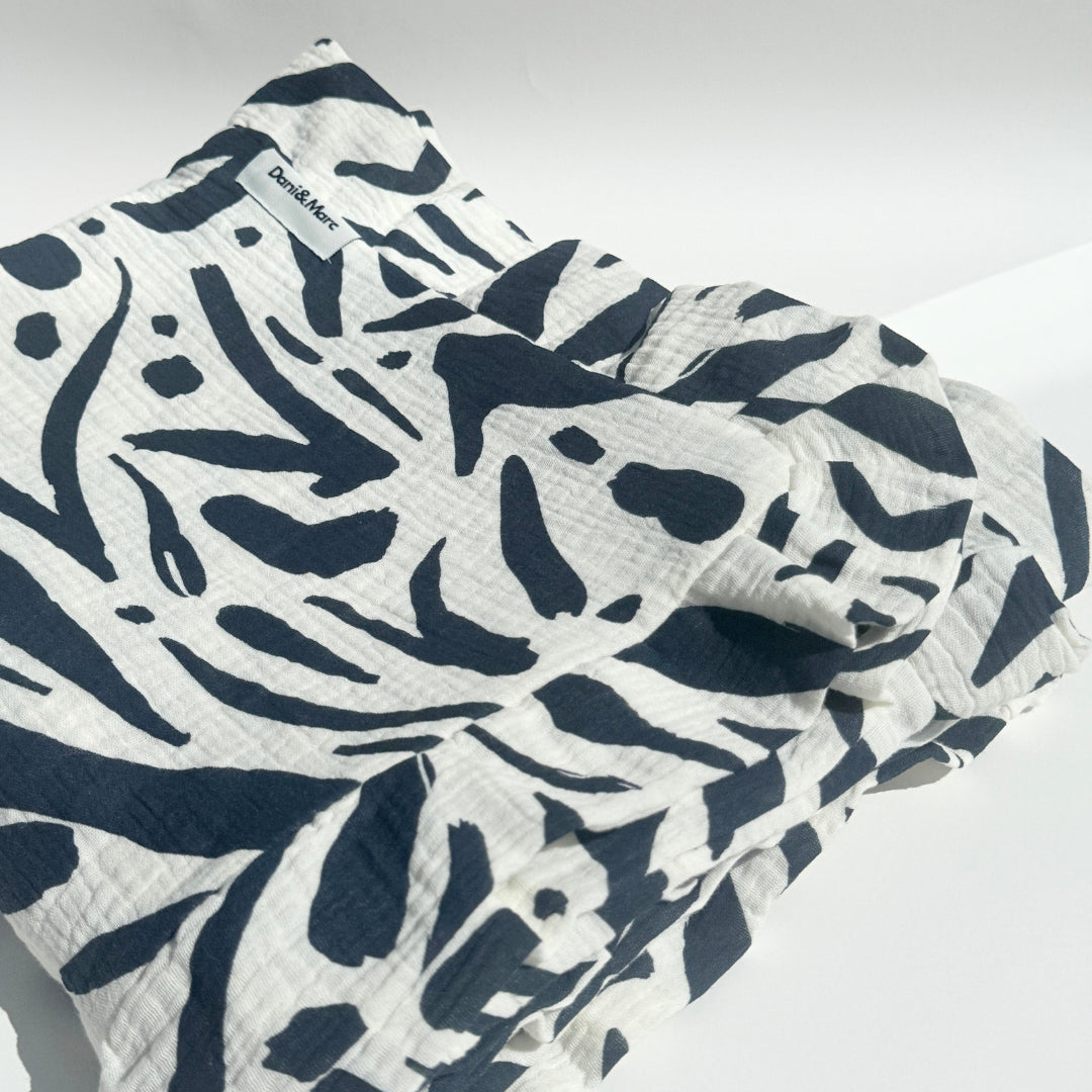 DANI&MARC muslino pledas vaikams, 100x130, juoda/balta