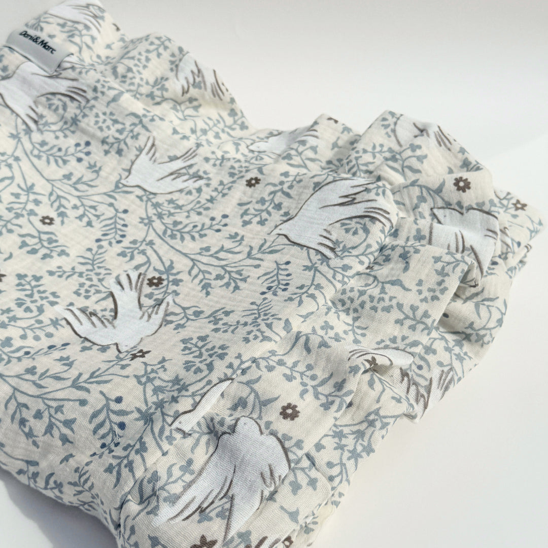 DANI&MARC muslino pledas vaikams, 100x130, balta/paukščiai