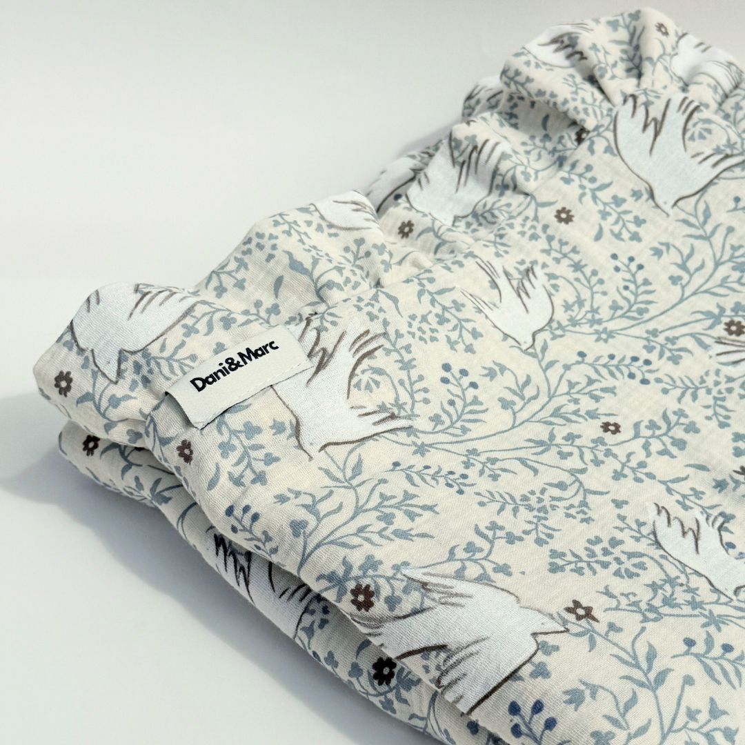 DANI&MARC muslino pledas vaikams, 100x130, balta/paukščiai