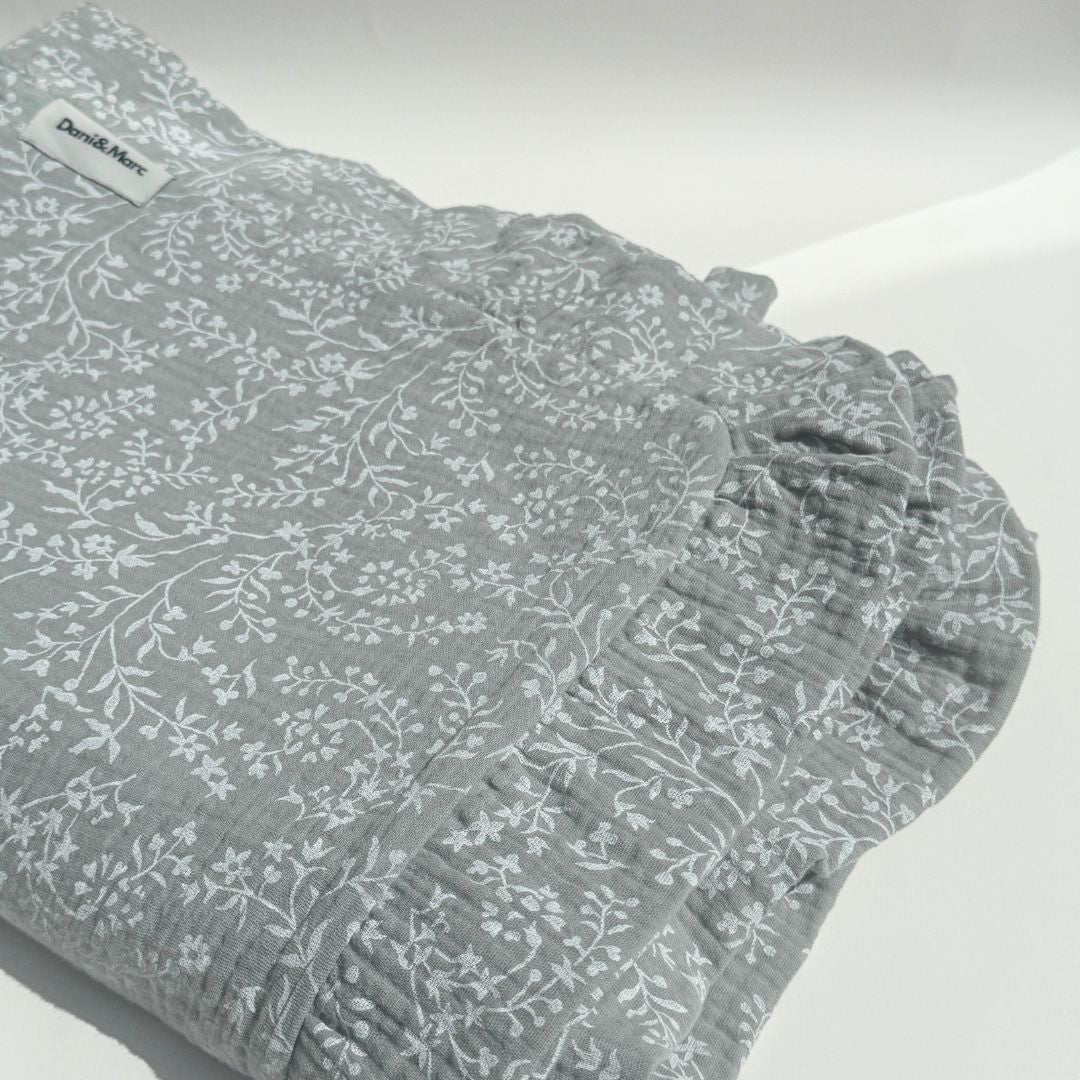 DANI&MARC muslino pledas vaikams, 100x130, žalia su lapeliais