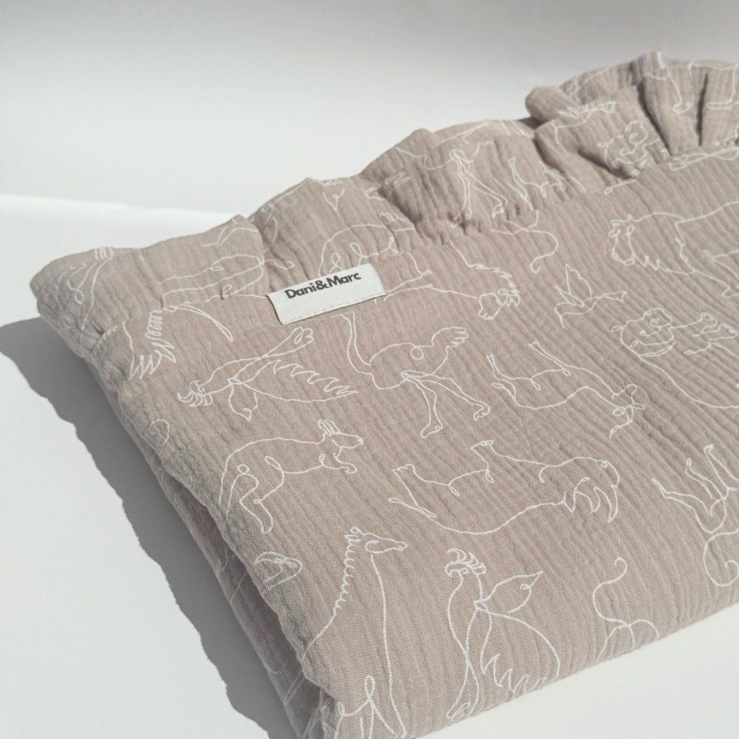 DANI&MARC muslino pledas vaikams, 100x130, smėlinė/gyvūnai