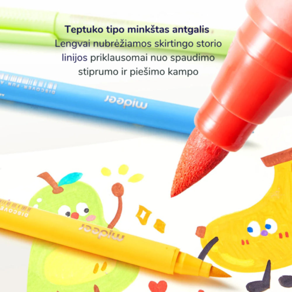 MIDEER akriliniai markeriai su teptukiniu antgaliu spalvinimo dėkle, 36 spalvos
