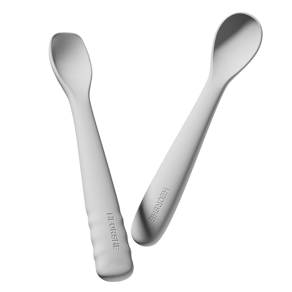 HEORSHE silikoniniai šaukšteliai kūdikiui, PILKA, 2 vnt.