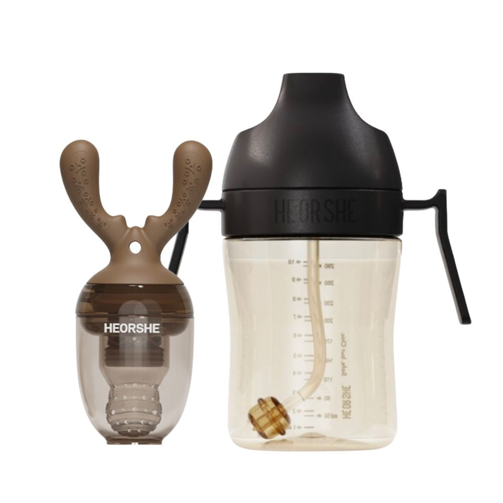 HEORSHE Dental Care gertuvė ir šviežio maisto maitintuvas kūdikiui (juoda/ruda, 300 ml)