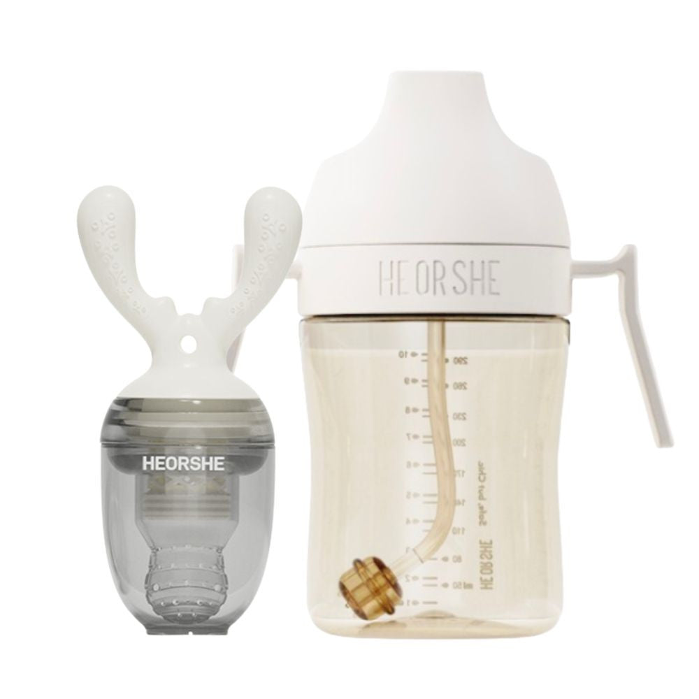 HEORSHE Dental Care gertuvė ir šviežio maisto maitintuvas kūdikiui (balta, 300 ml)