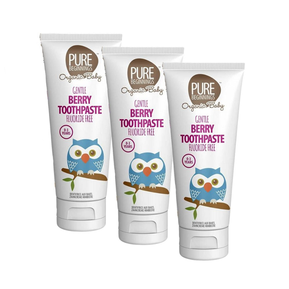 PURE BEGINNINGS uogų skonio dantų pasta vaikams 0–3 m., 3 vnt. rinkinys