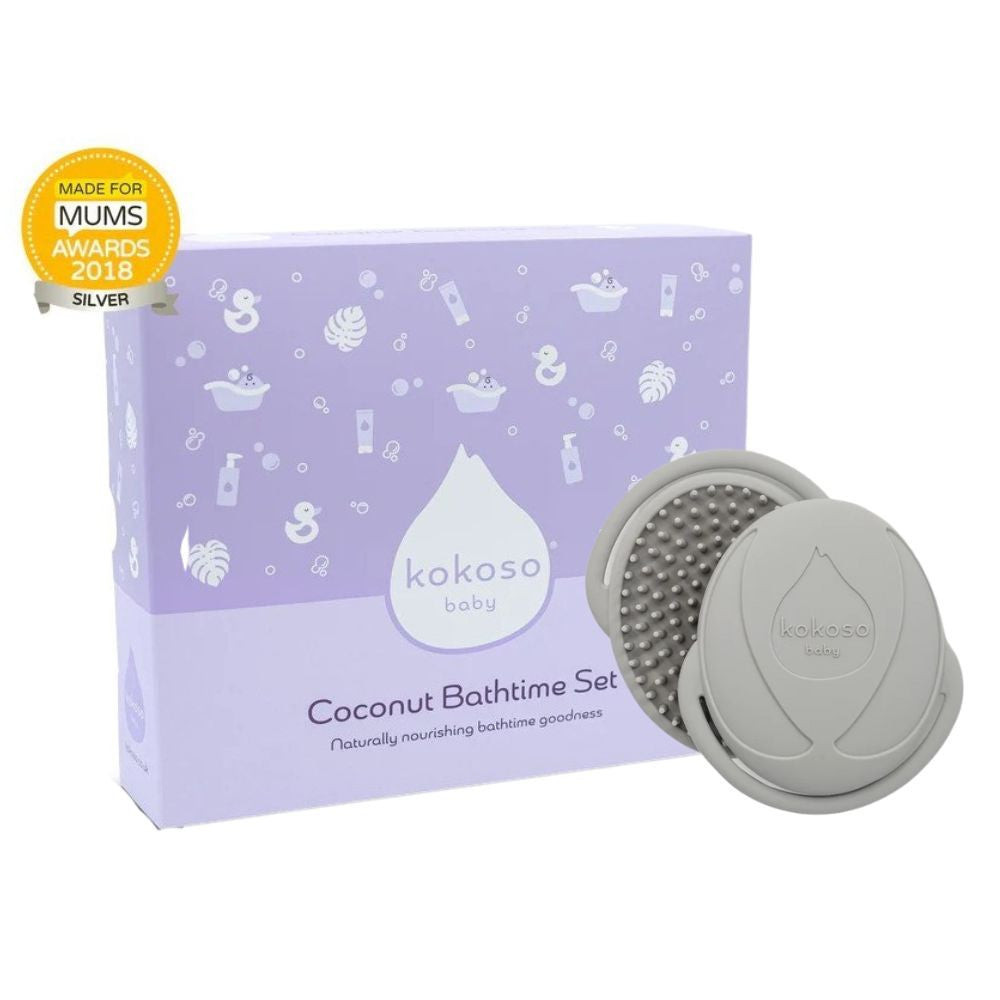 KOKOSO BABY kokosų vonios rinkinys vaikams, su silikoniniu plaukų šepečiu