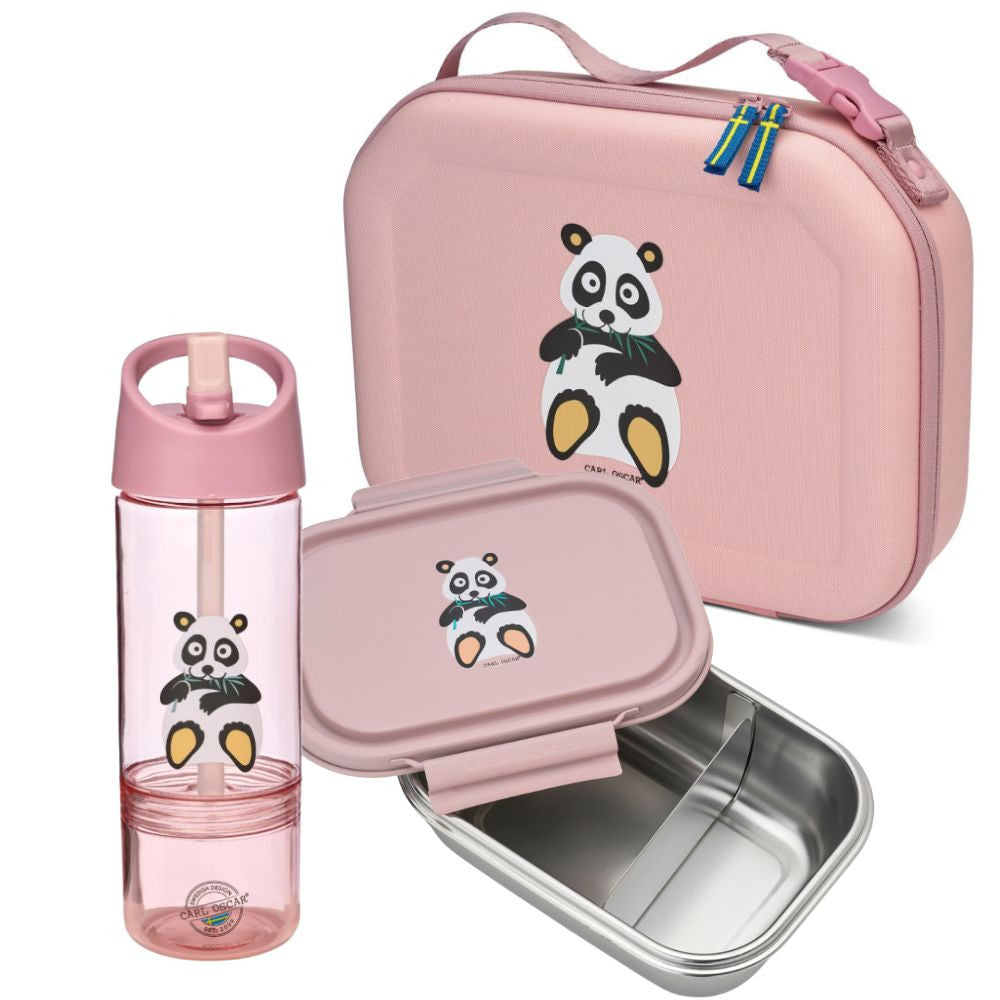 CARL OSCAR Panda pietų rinkinys – krepšys + dėžutė + gertuvė 2in1