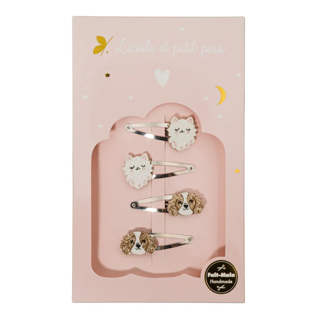 Plaukų segtukų rinkinys mergaitėms, Katės ir šunys