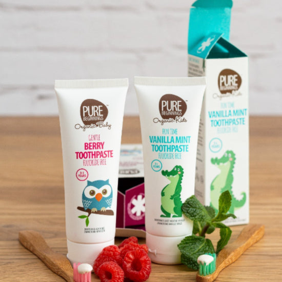 PURE BEGINNINGS dantų pasta vaikams be fluoro, VANILINĖS MĖTOS skonio, 3+