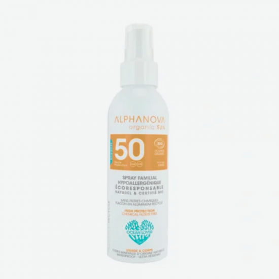 ALPHANOVA SUN SPF50 ekologiška mineralinė purškiama apsauga nuo saulės visai šeima, kokosų kvapo, 150 ml